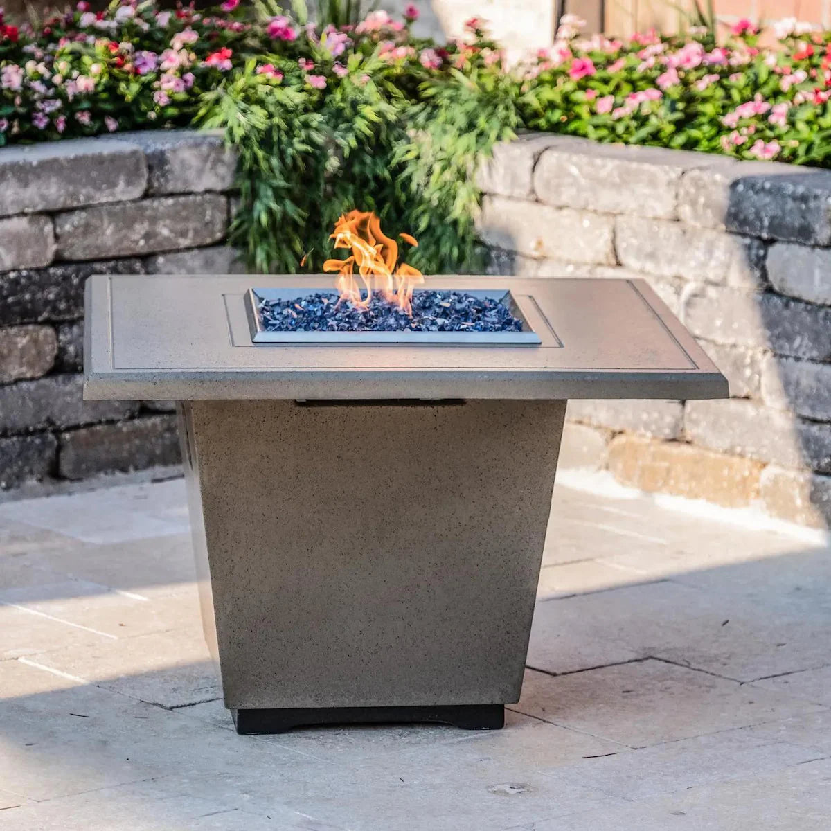 American Fyre Designs Cosmopolitan 54 Inch Rectangular GFRC Propane Fire Pit Table in Black 635-BA-FO-M4PC