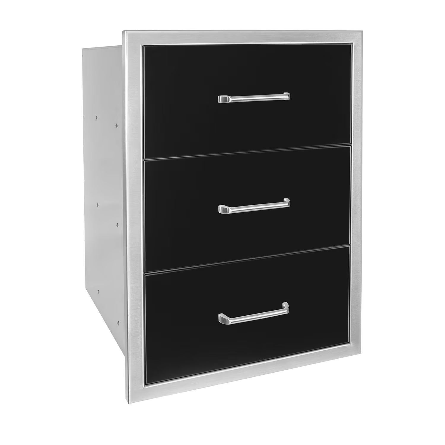 Wildfire 19 X 26 304 Black SS Triple Access Drawer - WFTDW1926-BSS