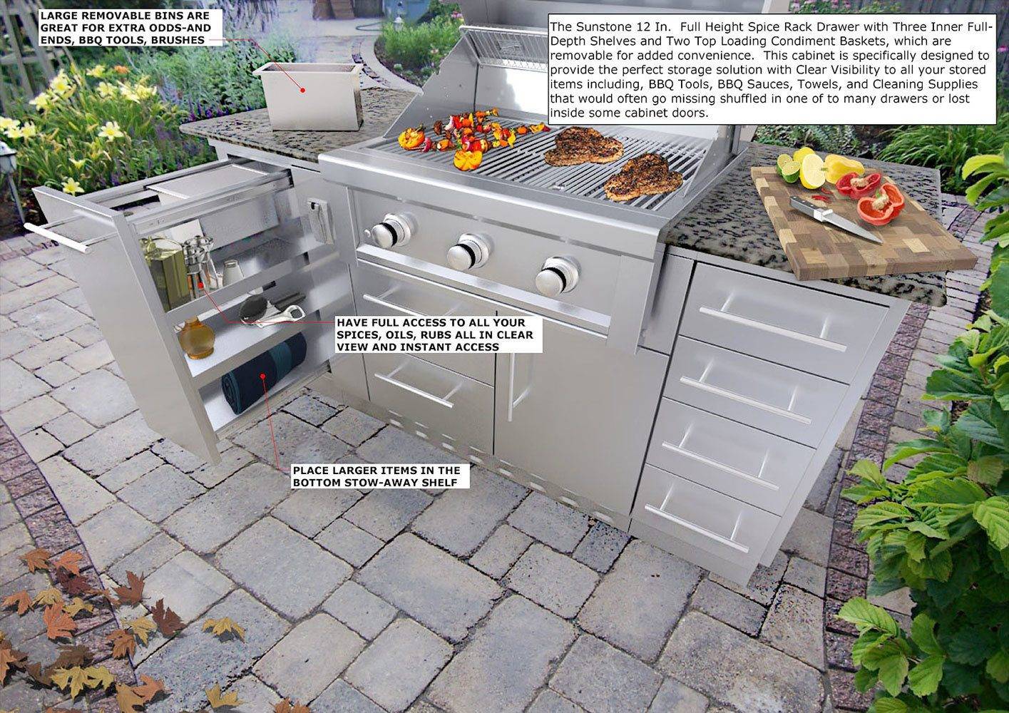 Sunstone 12″ Spice Rack Drawer w/Two Removable Bins – SBC12SSRD