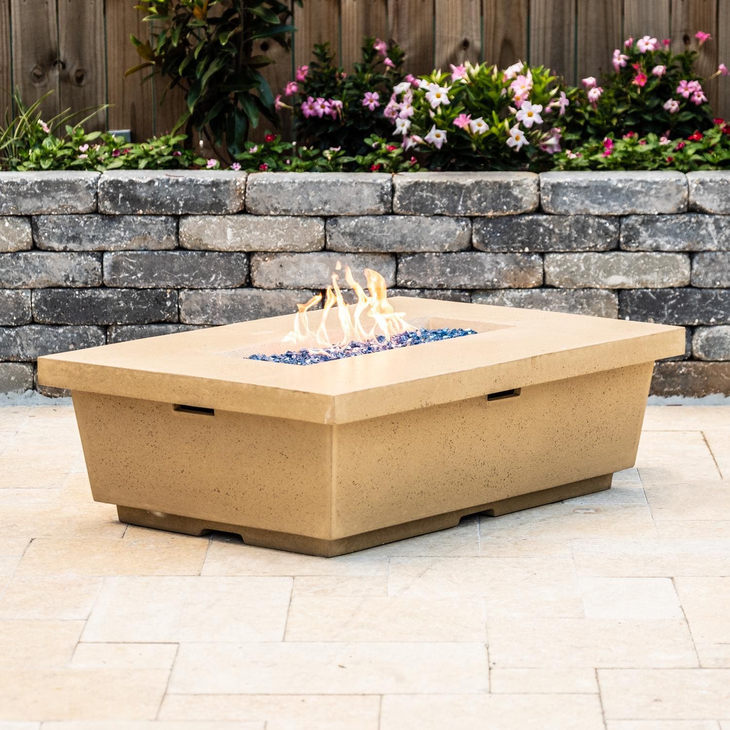 American Fyre Designs Contempo 52 Inch Rectangular GFRC Natural Gas Fire Pit Table in Cafe Blanco 783-CB-11-M4NC