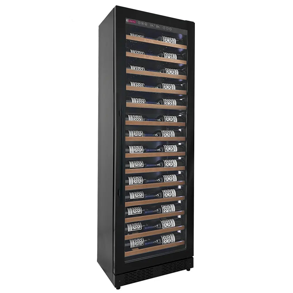 Allavino Reserva Series 67 Bottle 71" Tall Single Zone Right Hinge Black Shallow Wine Refrigerator with Wood Front Shelves AO VSW6771S-1BR-WD