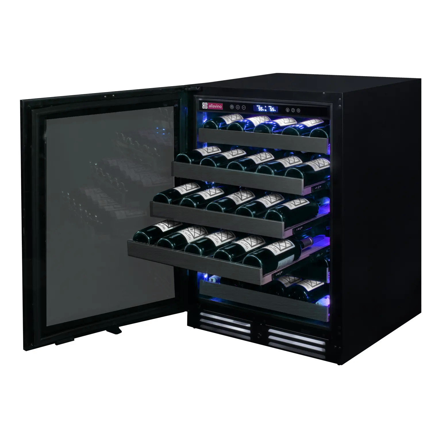 Allavino Reserva Series 50 Bottle 34" Tall Single Zone Left Hinge Black Stainless Steel Wine Cooler Refrigerator BF BDW5034S-1BSL