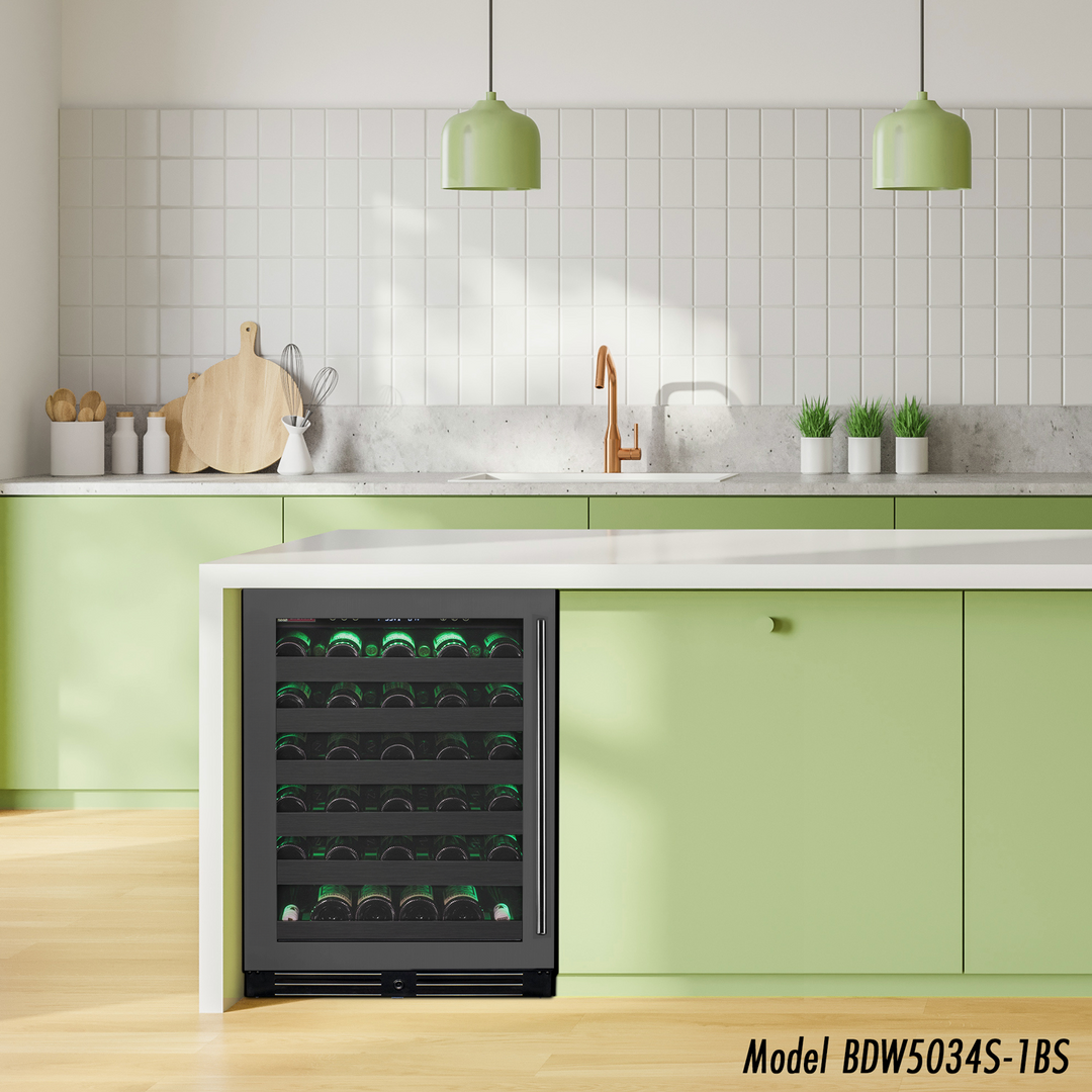 Allavino Reserva Series 50 Bottle 34" Tall Single Zone Left Hinge Black Stainless Steel Wine Cooler Refrigerator BF BDW5034S-1BSL