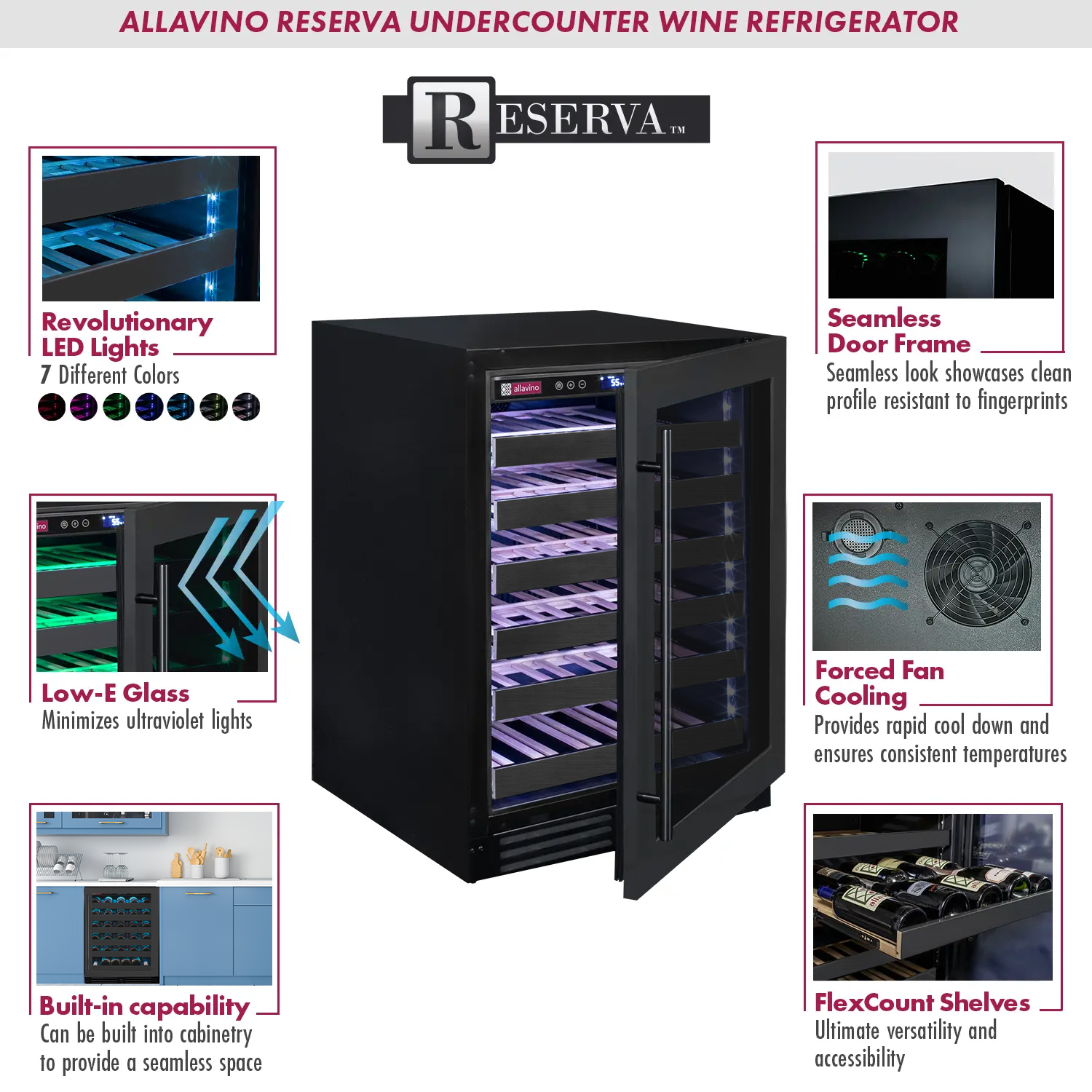 Allavino Reserva Series 50 Bottle Single Zone Built-in Luxury Wine Refrigerator with Black Stainless Steel Door - Right Hinge AO BDW5034S-1BSR