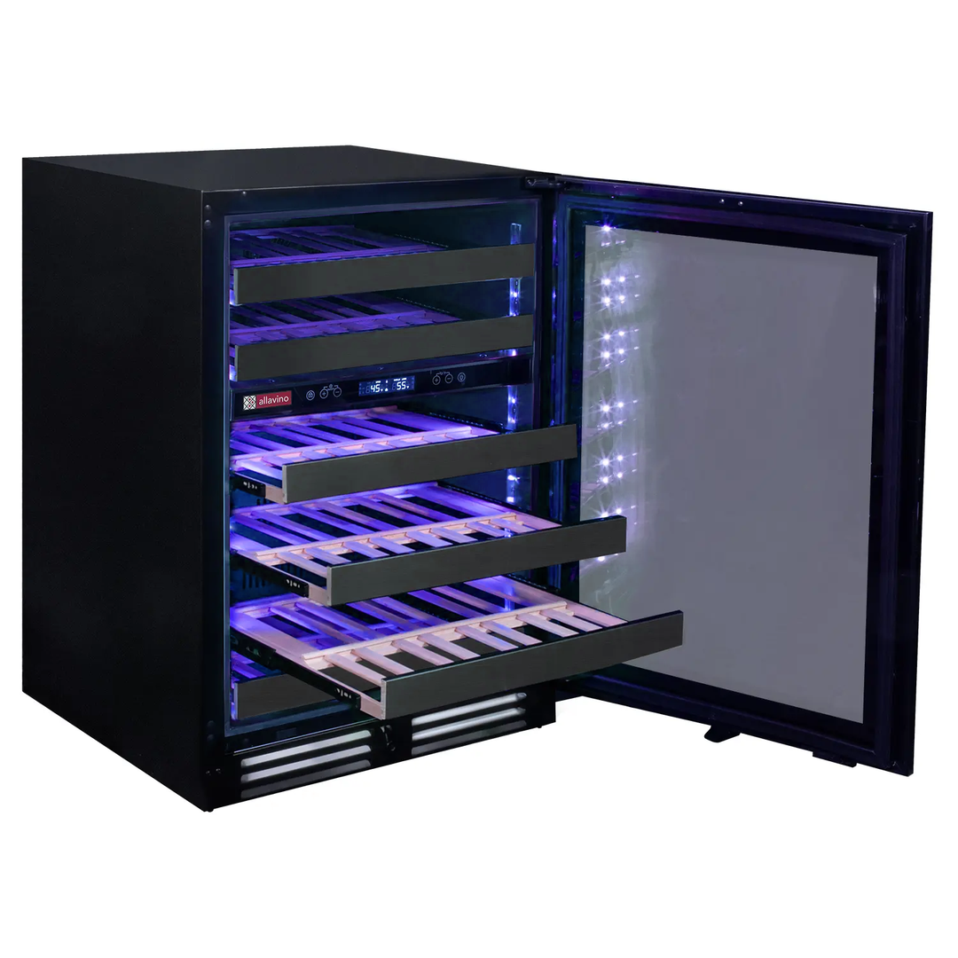 Allavino Reserva Series 50 Bottle Dual Zone Undercounter Wine Cooler Refrigerator with Black Stainless Steel Door - Right Hinge AO BDW5034D-2BSR