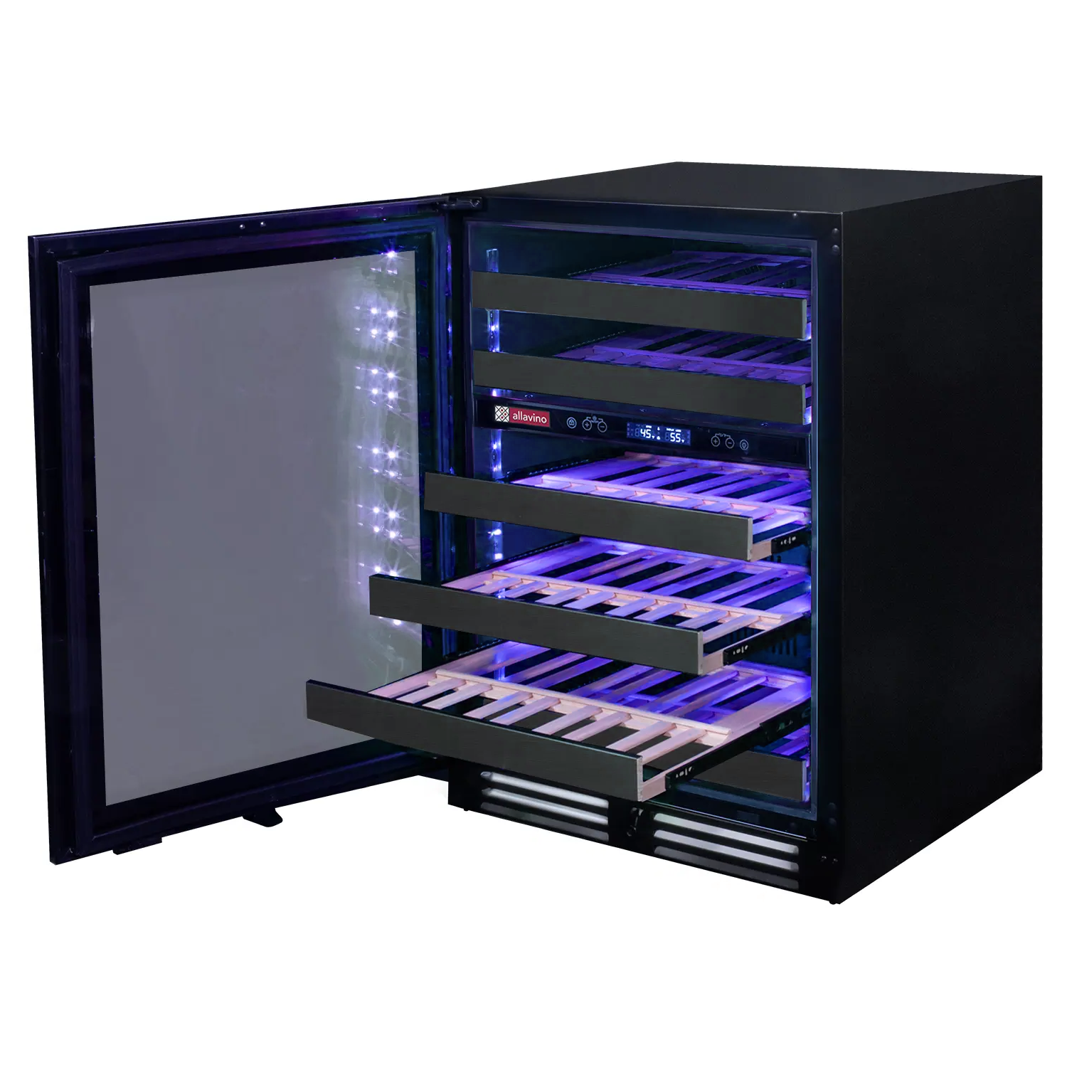 Allavino Reserva Series 50 Bottle 34" Tall Dual Zone Left Hinge Black Stainless Steel Wine Cooler Refrigerator BF BDW5034D-2BSL