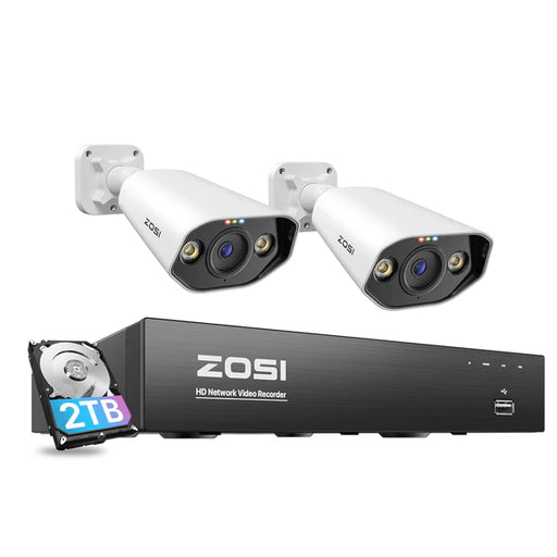 Zosi C182 4K 8CH 2-Cam PoE Security System + 2TB Hard Drive