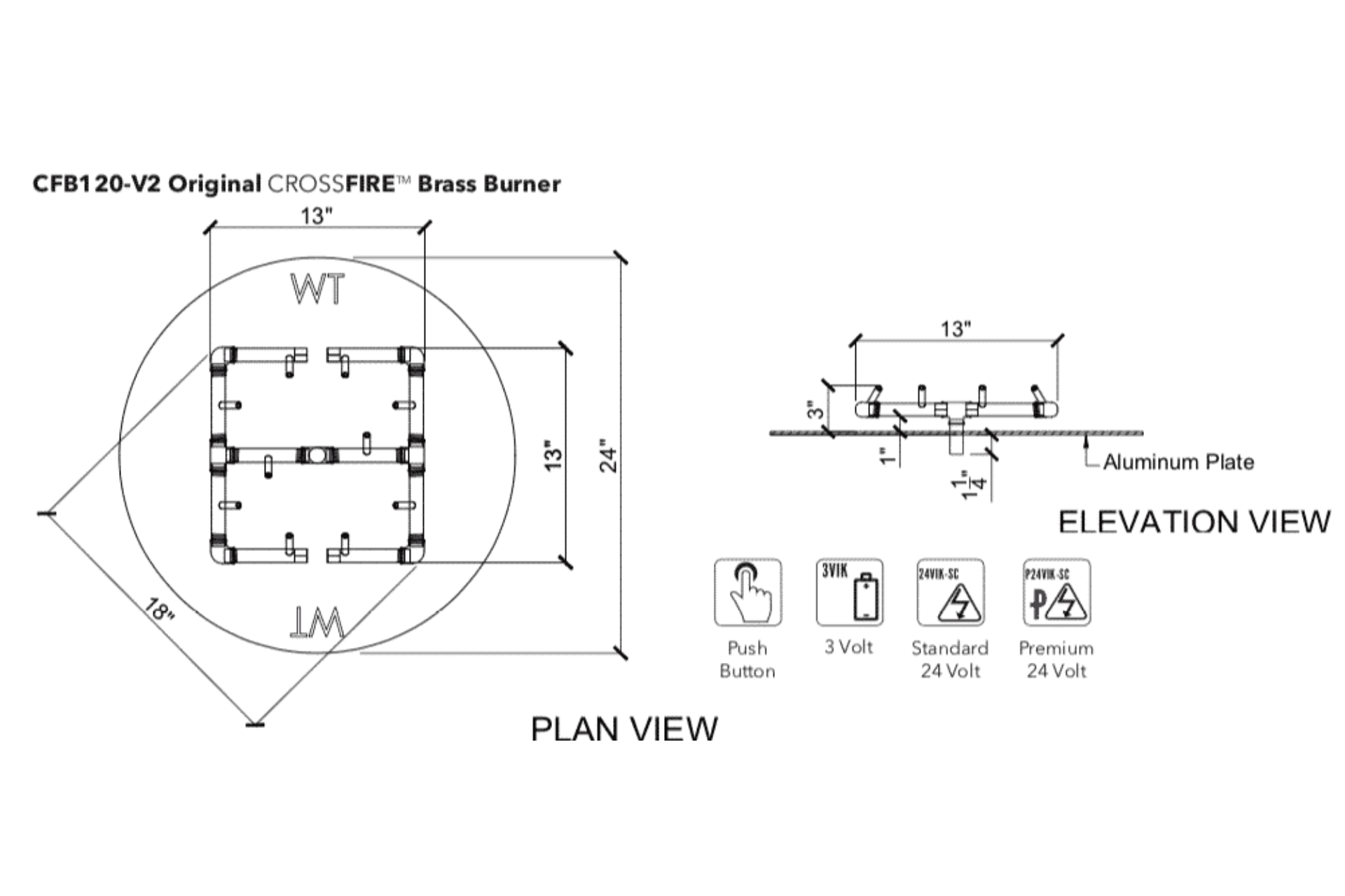 Warming Trends 120K BTU Crossfire Burner System, 24″ Pan