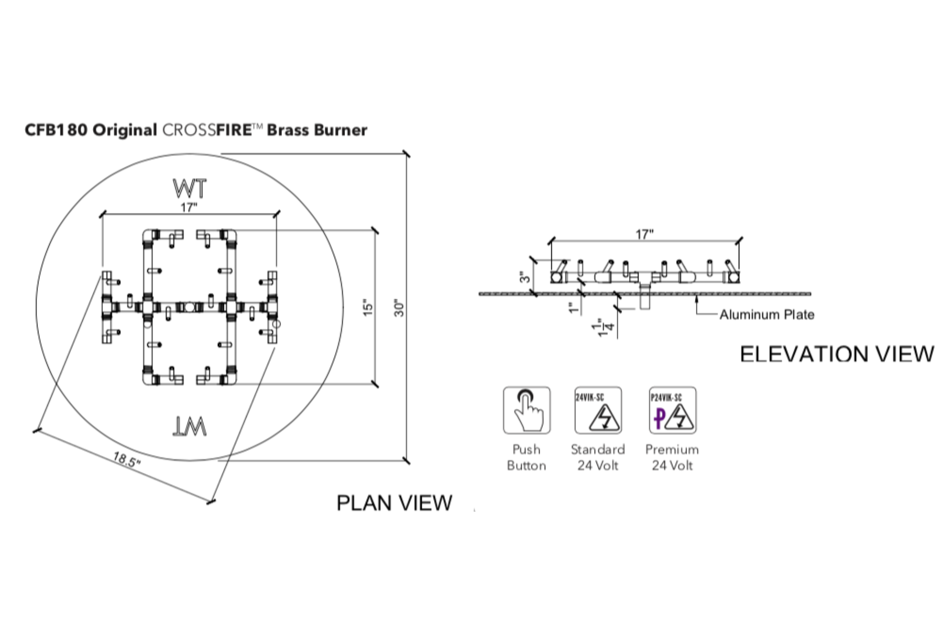 Warming Trends 180K BTU  Crossfire Burner System, 30″ Pan CFB180-ALPL30C-NG