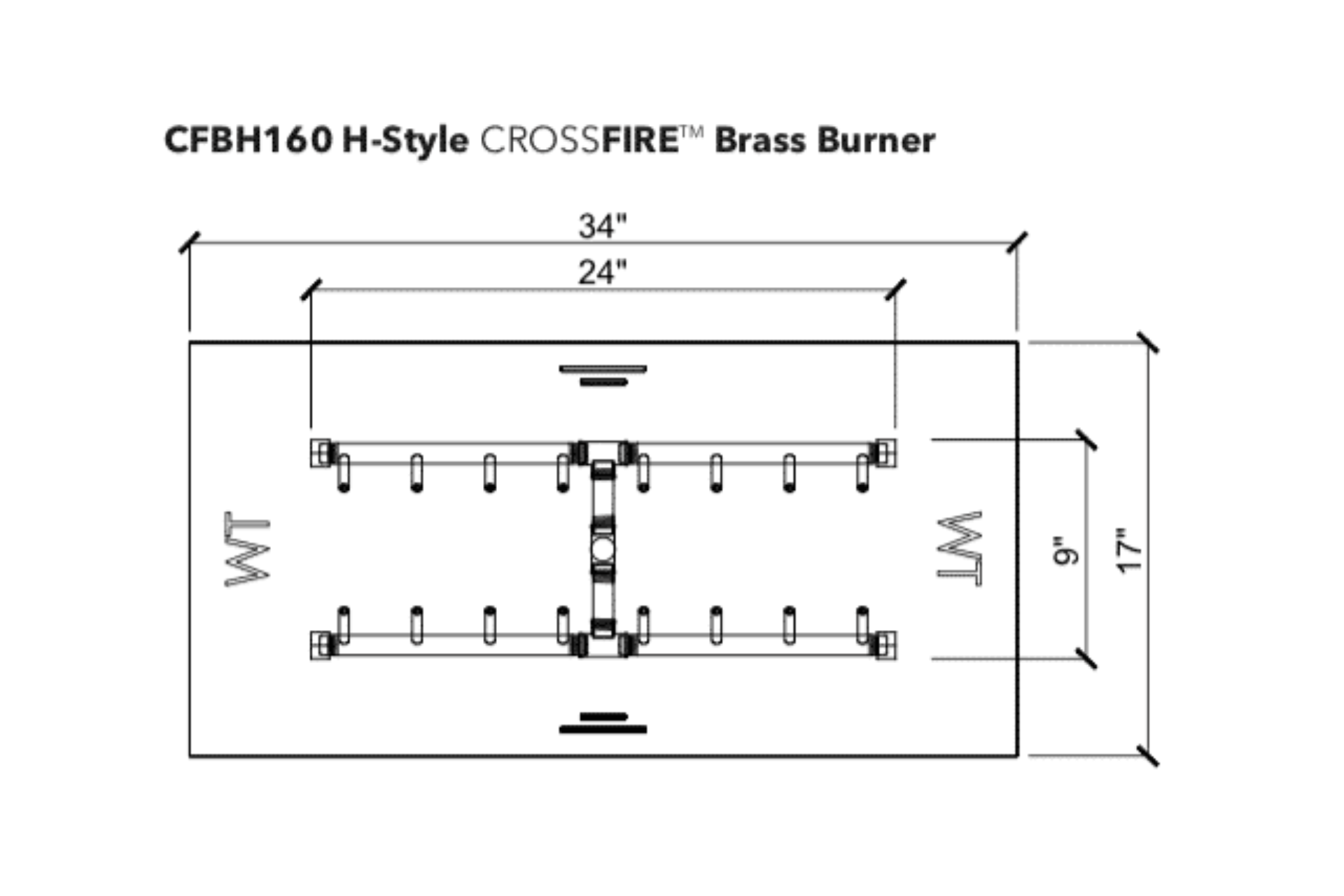 Warming Trends Crossfire H-Style Brass Gas Fire Pit Burners CFBH120NG