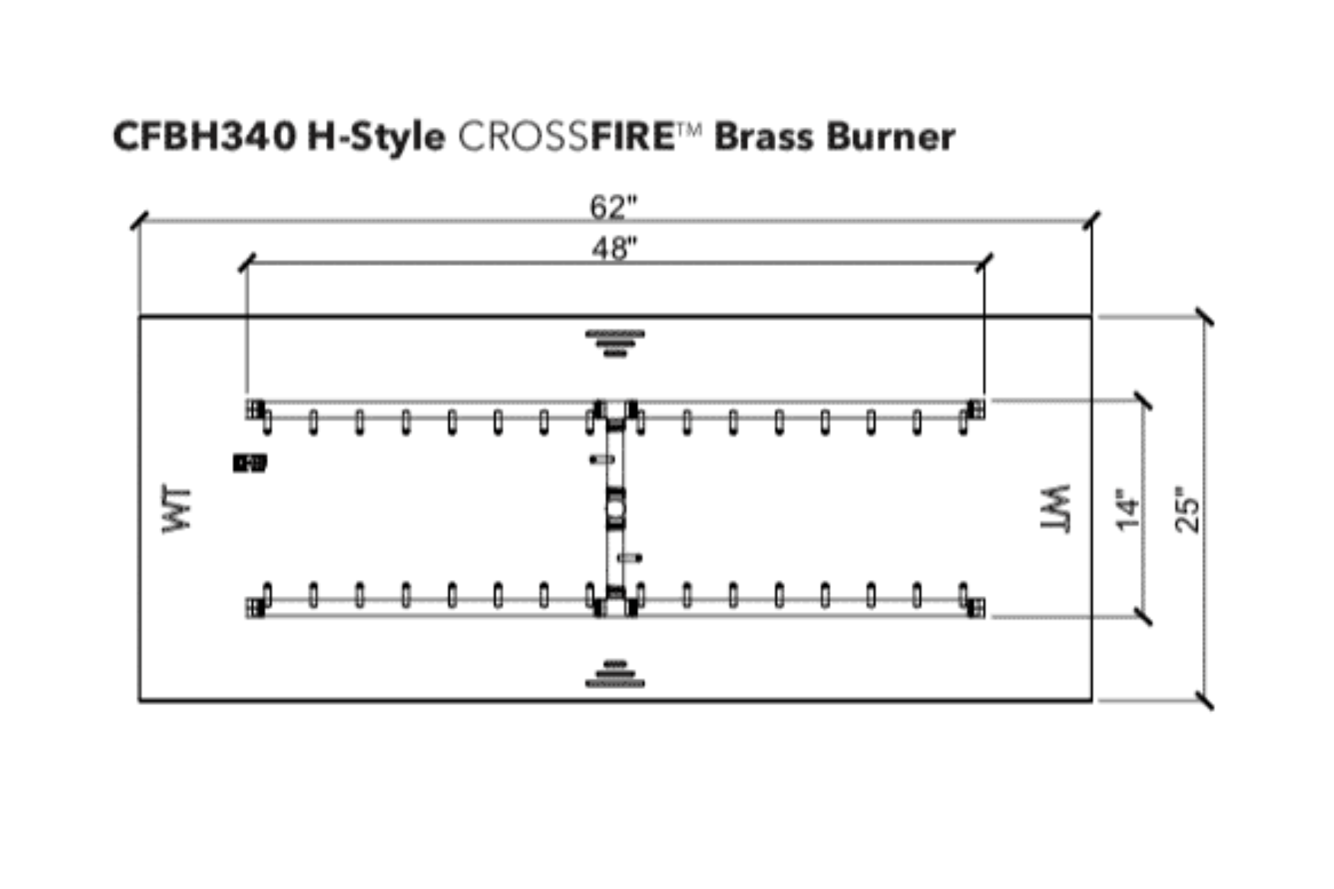 Warming Trends Crossfire H-Style Brass Gas Fire Pit Burners CFBH120NG