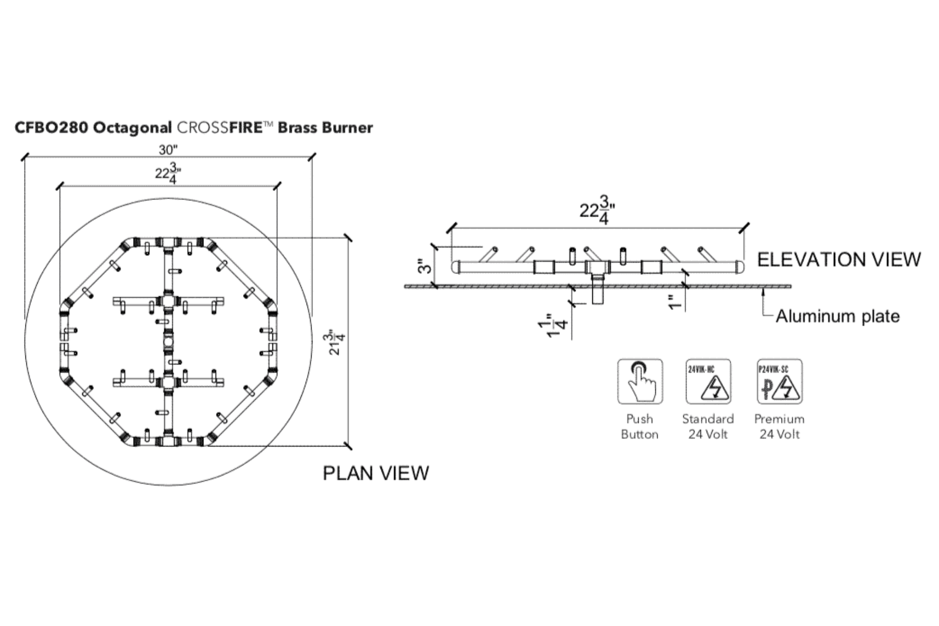 Warming Trends Crossfire Octagonal Style Brass Gas Fire Pit Burners  CFBO140NG