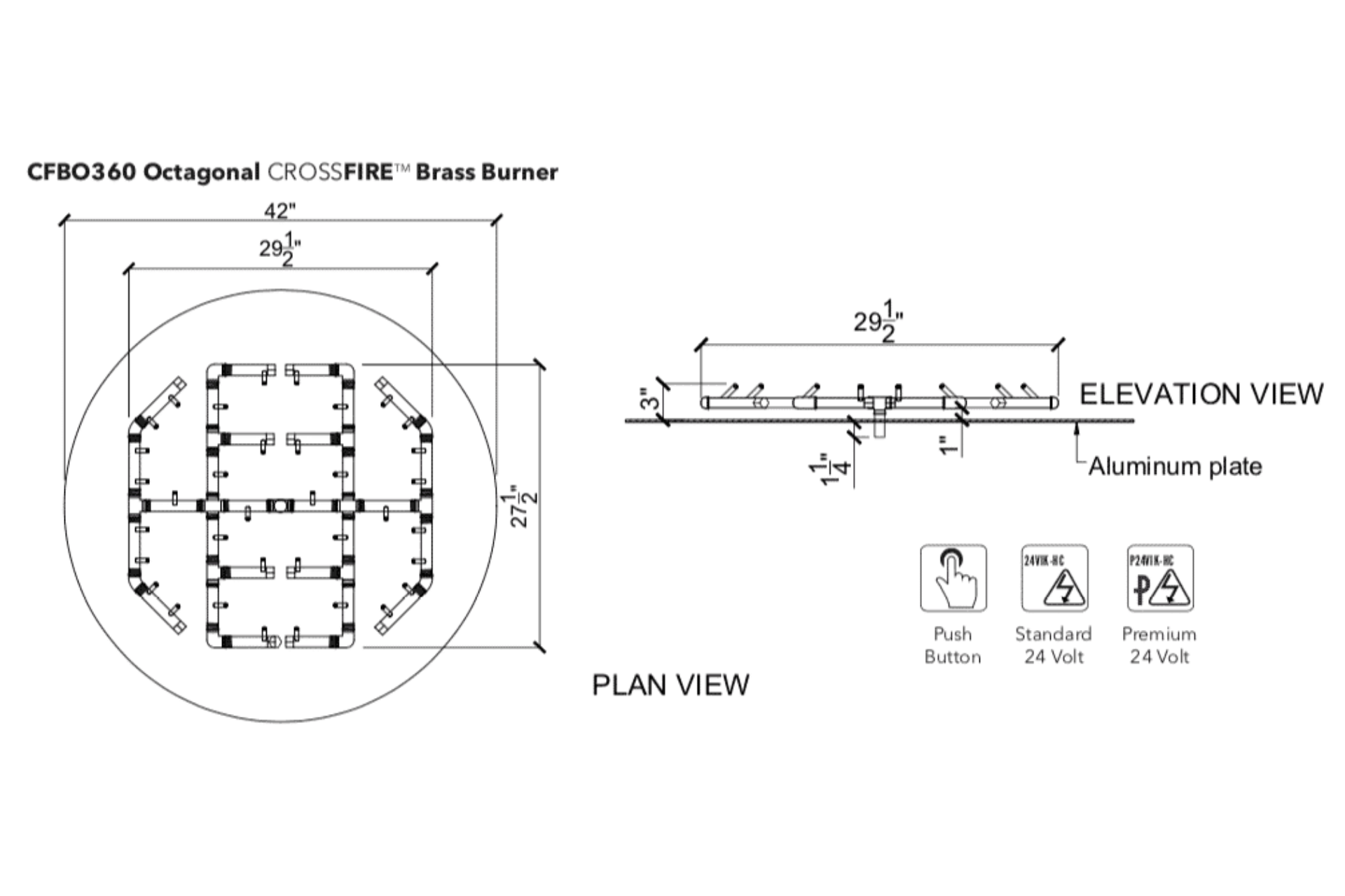 Warming Trends Crossfire Octagonal Style Brass Gas Fire Pit Burners  CFBO140NG
