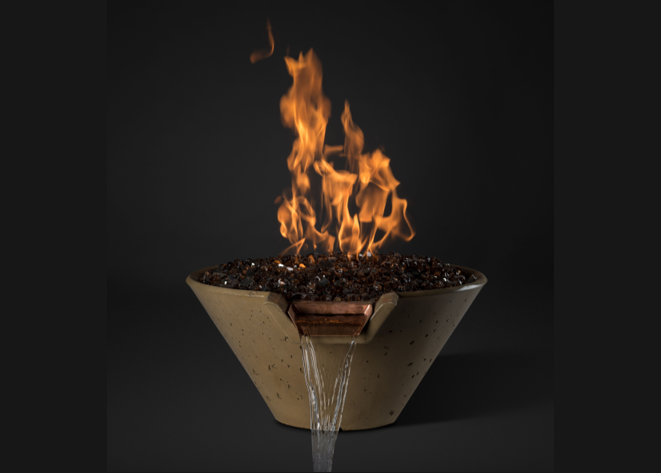 Slick Rock Concrete Cascade Conical Fire on Glass Water Bowl + Free Cover
