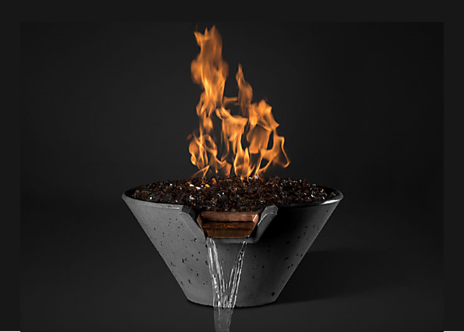 Slick Rock Concrete Cascade Conical Fire on Glass Water Bowl + Free Cover