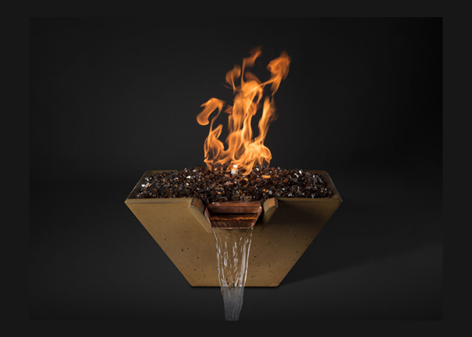 Slick Rock Concrete Cascade Square Fire on Glass Water Bowl + Free Cover