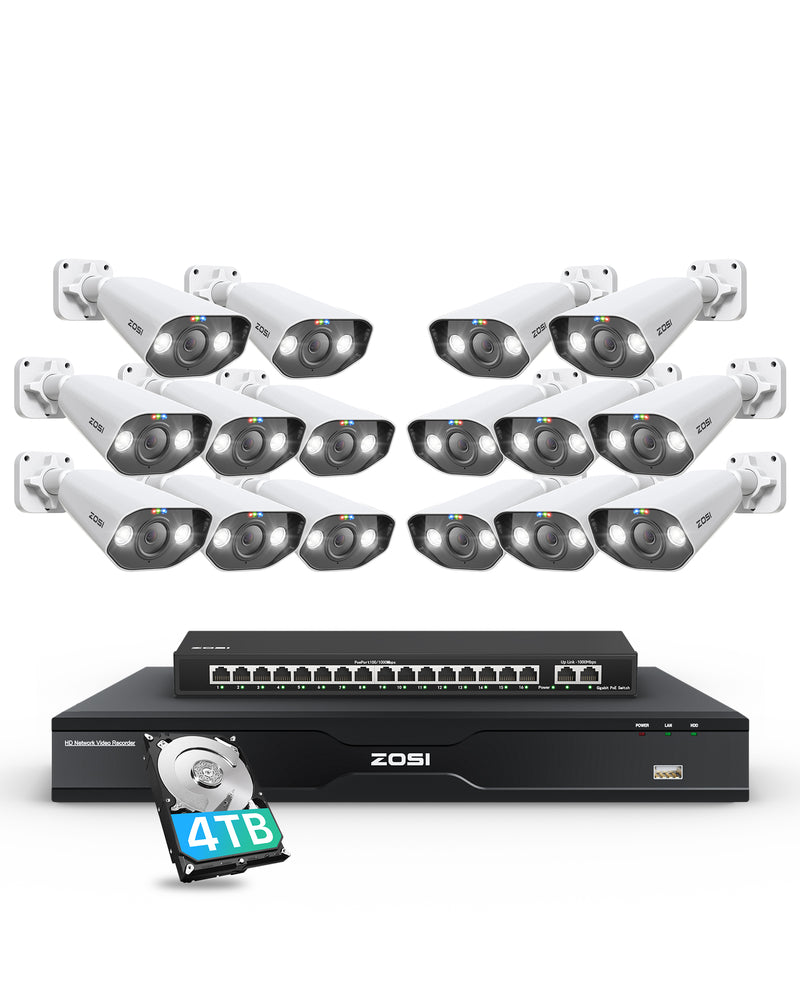 ZosiC182 32 Channel 4K PoE Security Camera System for Business +Up To 16TB HDD