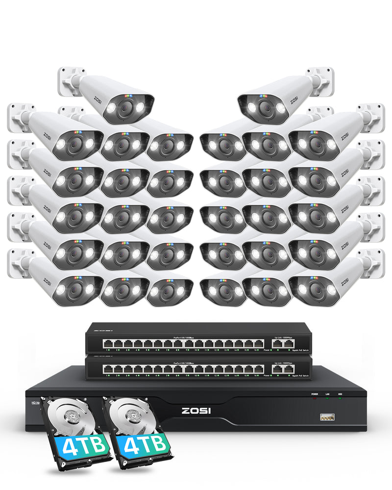 ZosiC182 32 Channel 4K PoE Security Camera System for Business +Up To 16TB HDD