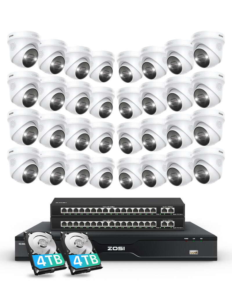 Zosi C225 32 Channel 4K PoE Security Camera System for Business + Up To 16TB HDD
