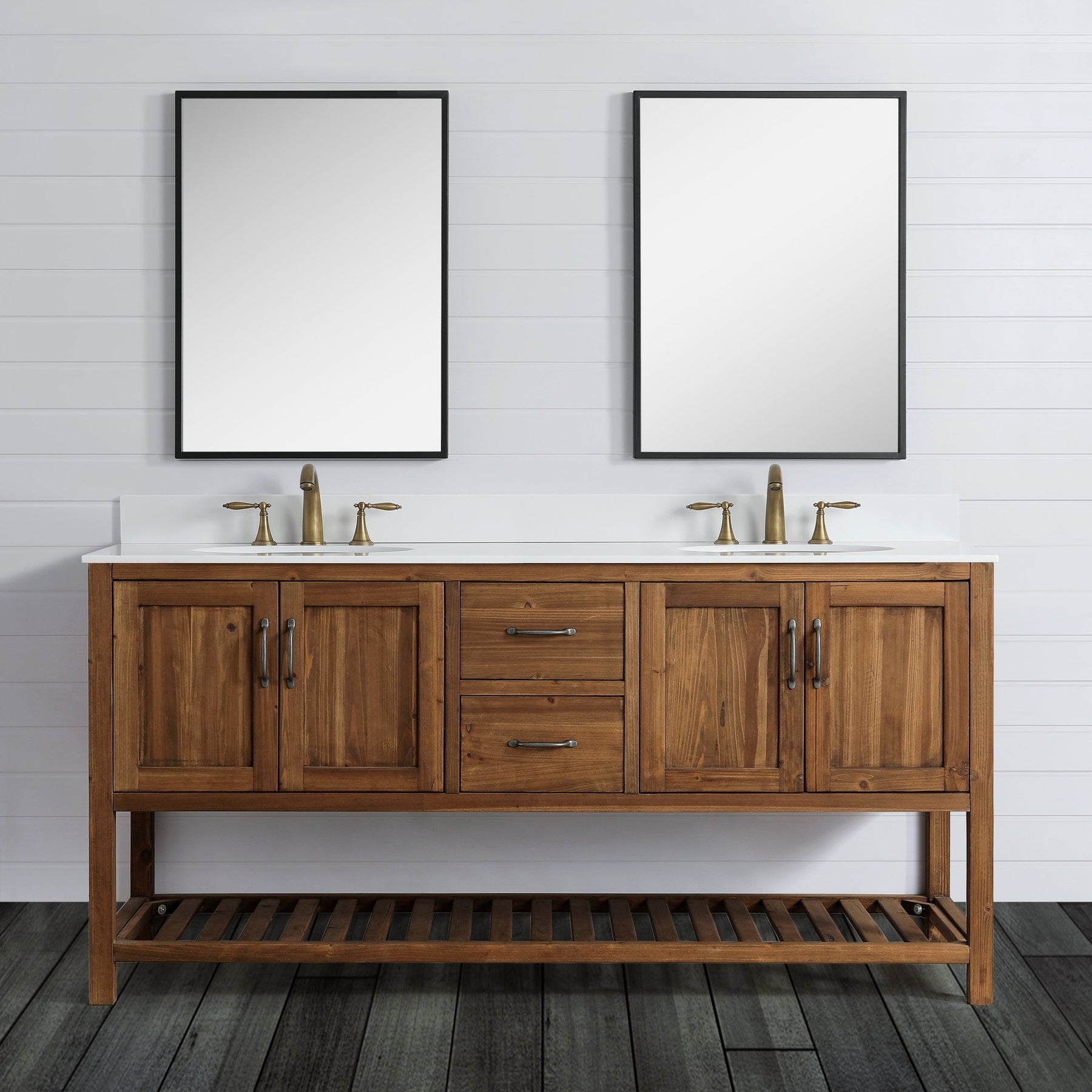 Design Element Austin 72" Vanity Base Built With Reclaimed Wood in Walnut Finish