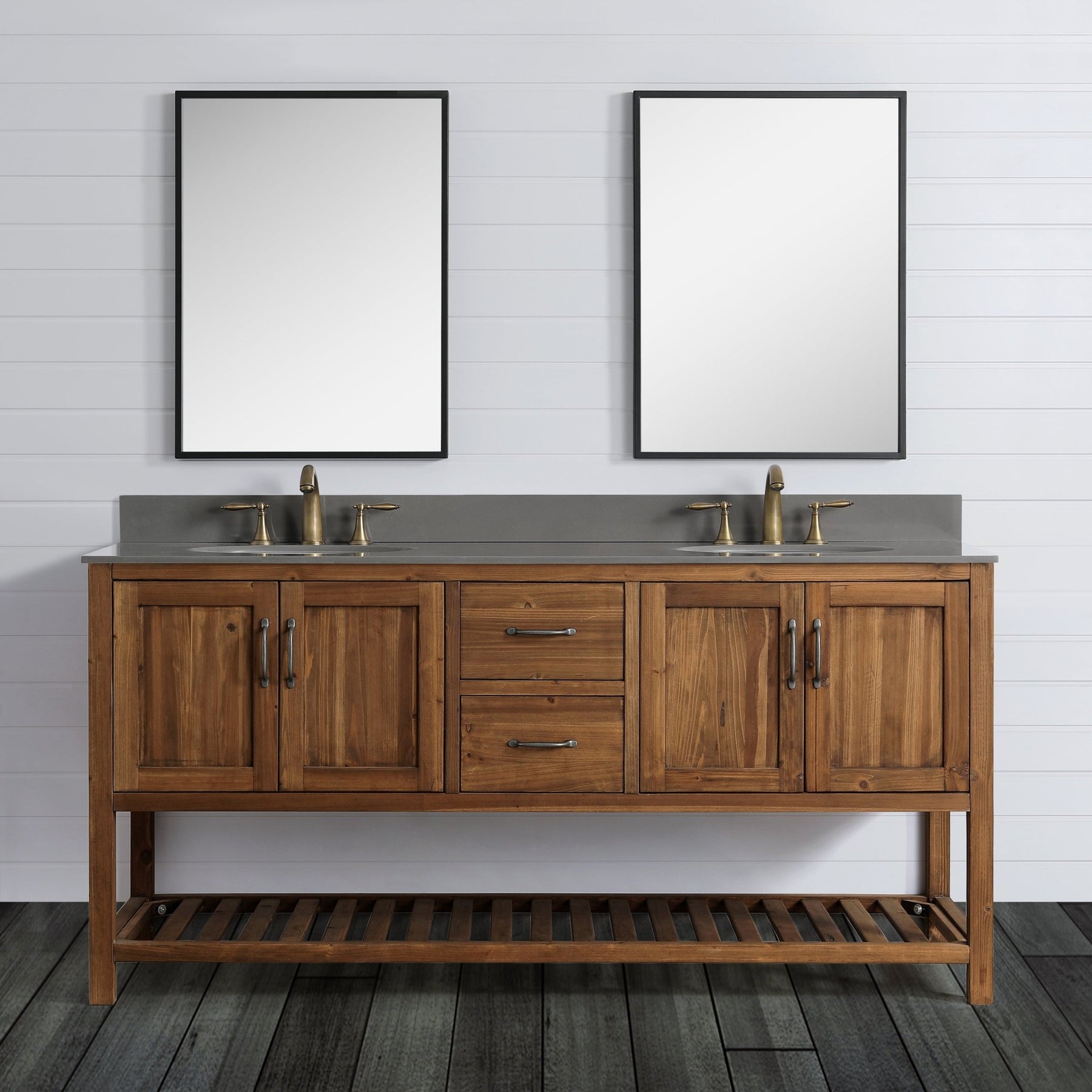 Design Element Austin 72" Vanity Base Built With Reclaimed Wood in Walnut Finish