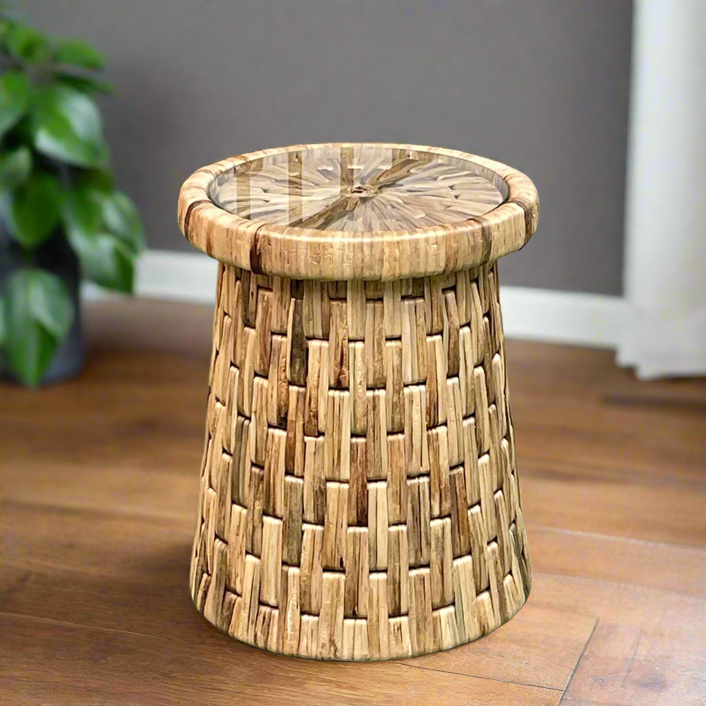 Padmas Drum End Table With Glass DRM06﻿