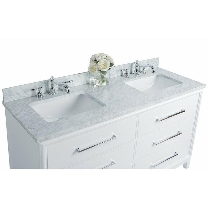 Ancerre Designs Ellie 60" Double Bath Vanity Set Italian Cararra White Marble Vanity Top