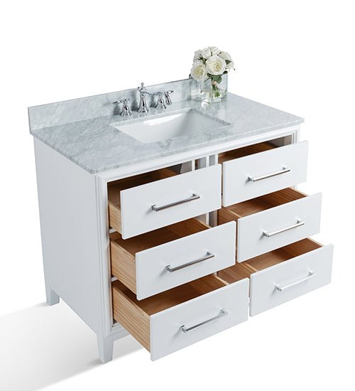 Ancerre Designs Ellie Bathroom Vanity With Sink And Carrara Wihite Marble Top Cabinet Set