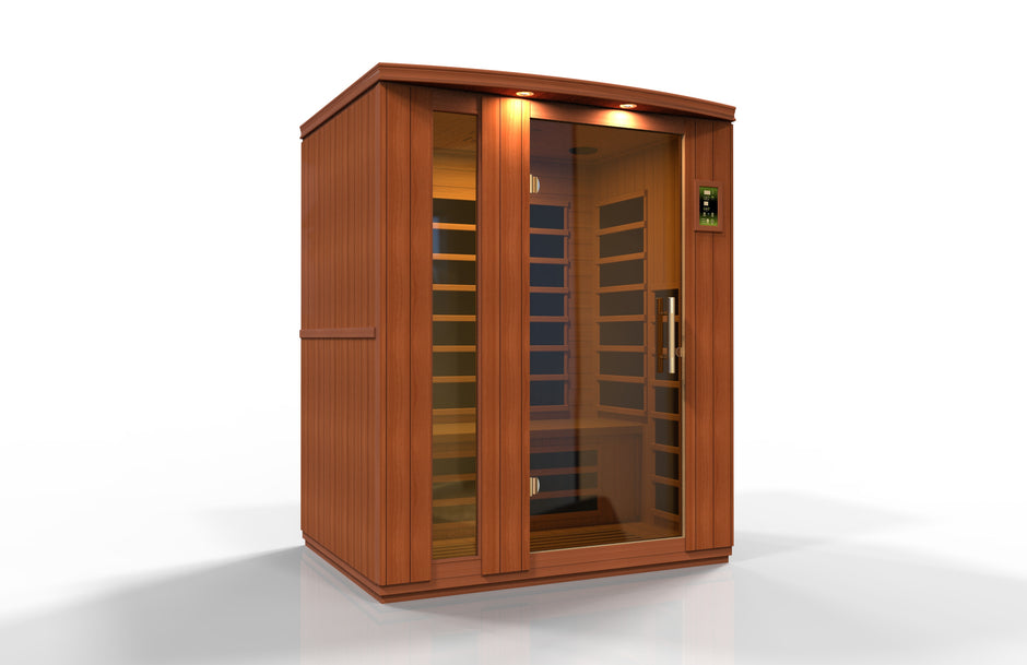 Golden Designs Dynamic "Lugano Elite" Ultra Low EMF 3-person FAR Infrared Sauna w/ Hemlock | DYN-6336-02 Elite