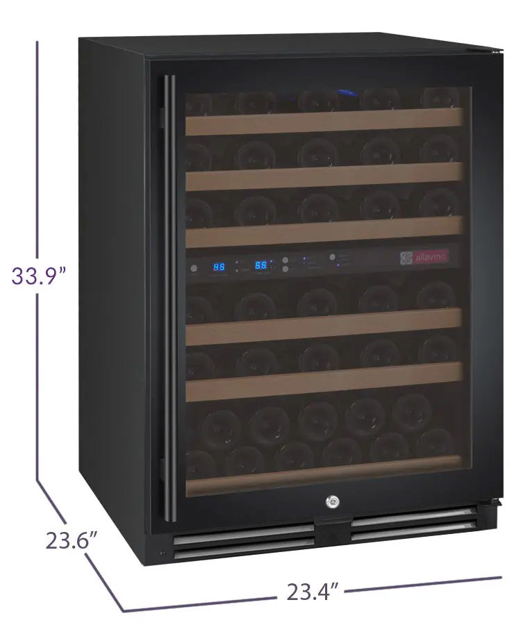 Allavino FlexCount Series 56 Bottle Dual Zone Built-in Wine Cooler Refrigerator with Black Door - Right Hinge AO VSWR56-2BR20
