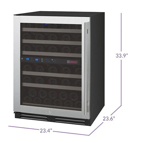 Allavino 24" Wide FlexCount II Tru Vino 56 Bottle Dual Zone Stainless Steel Left Hinge Wine Refrigerator  AO VSWR56-2SL20