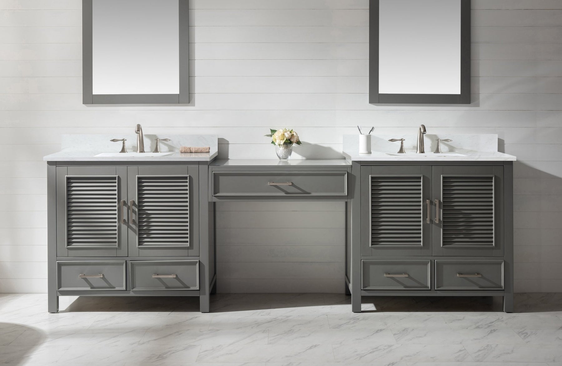 Design Element Estate 102" Double Sink Bathroom Vanity Modular Set with White Quartz Top