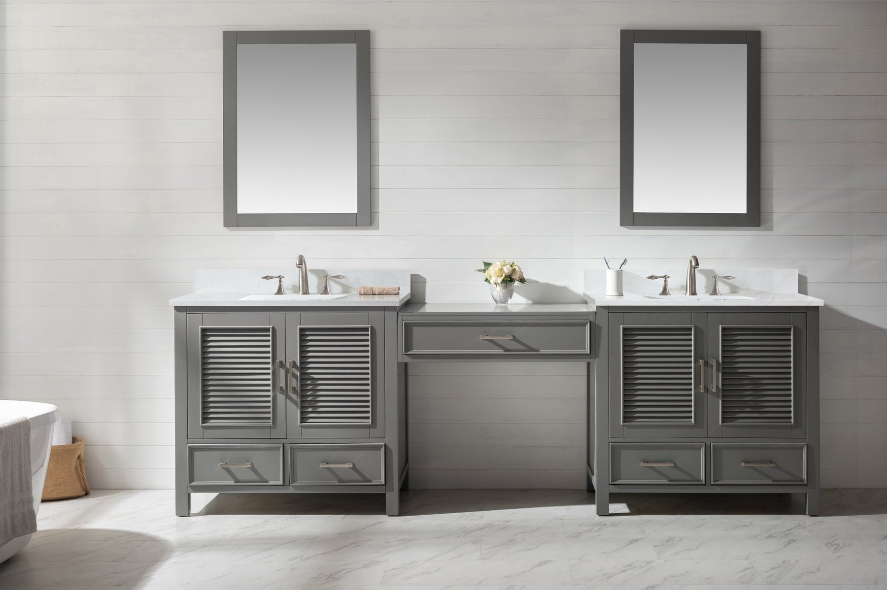 Design Element Estate 102" Double Sink Bathroom Vanity Modular Set with White Quartz Top