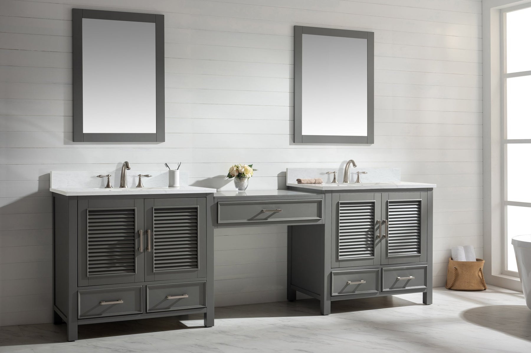 Design Element Estate 102" Double Sink Bathroom Vanity Modular Set with White Quartz Top