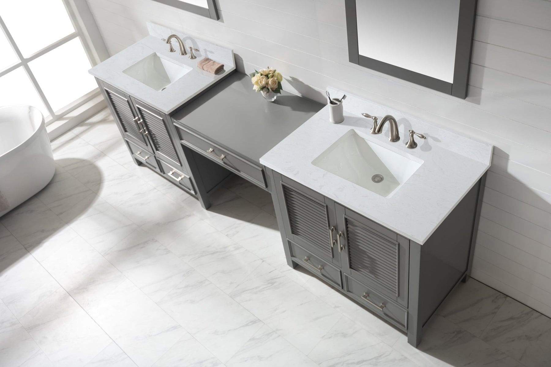 Design Element Estate 102" Double Sink Bathroom Vanity Modular Set with White Quartz Top