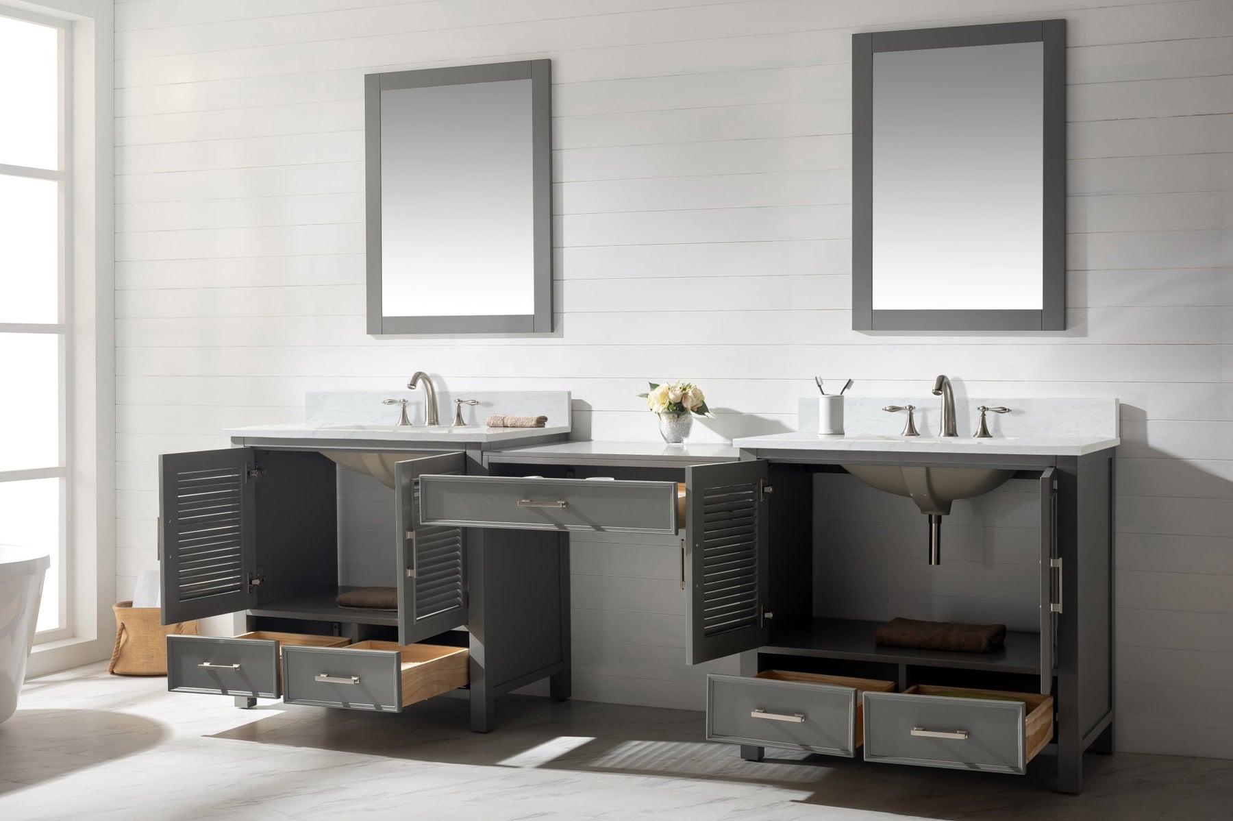Design Element Estate 102" Double Sink Bathroom Vanity Modular Set with White Quartz Top