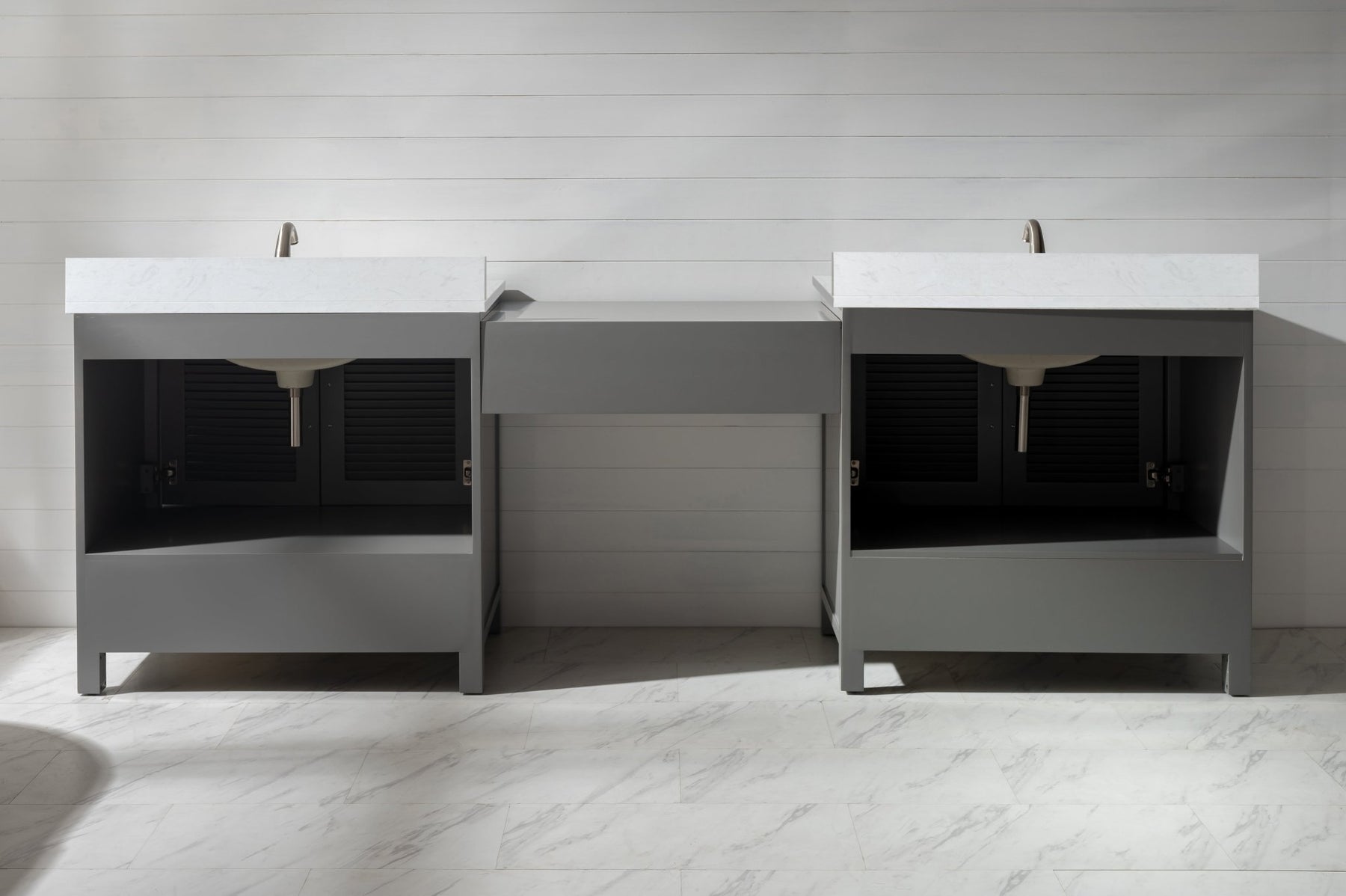 Design Element Estate 102" Double Sink Bathroom Vanity Modular Set with White Quartz Top