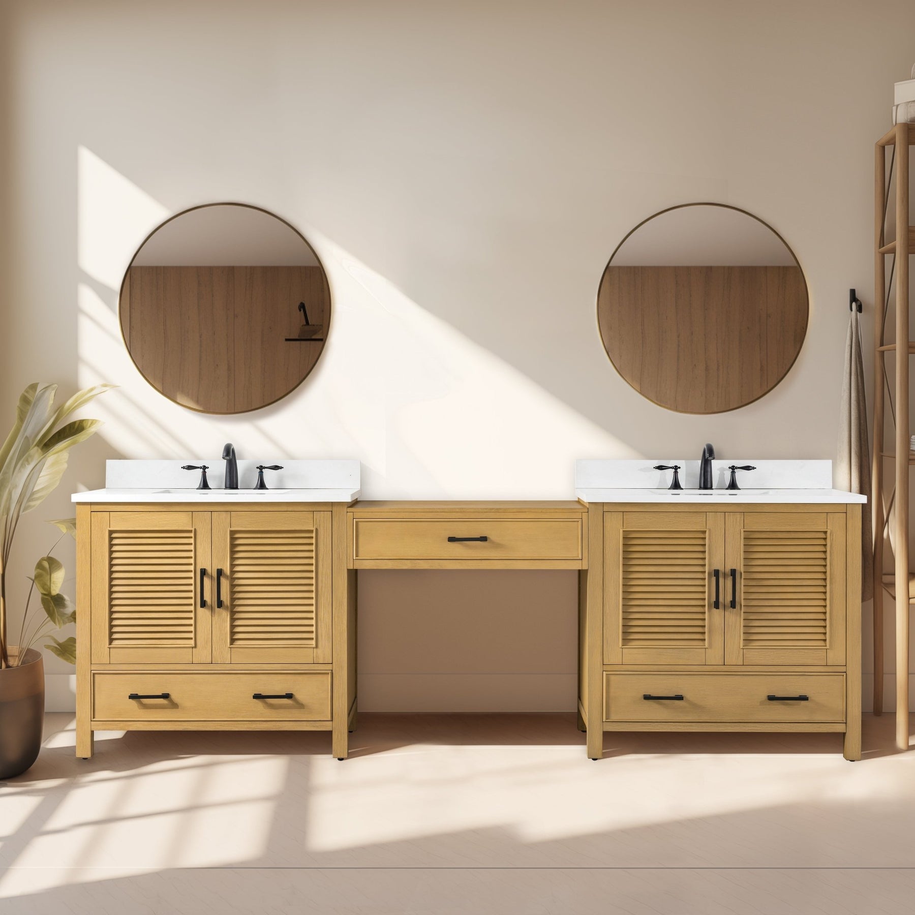 Design Element Estate 102" Double Sink Bathroom Vanity Modular Set with White Quartz Top