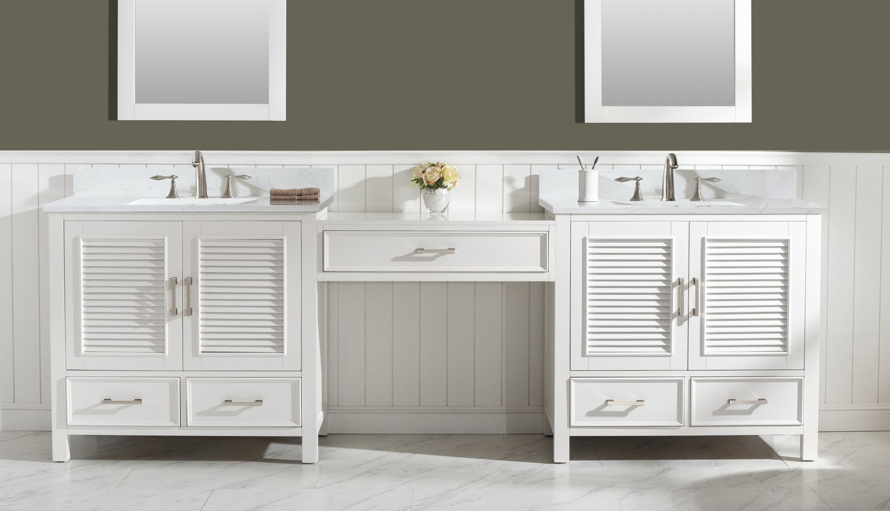 Design Element Estate 102" Double Sink Bathroom Vanity Modular Set with White Quartz Top