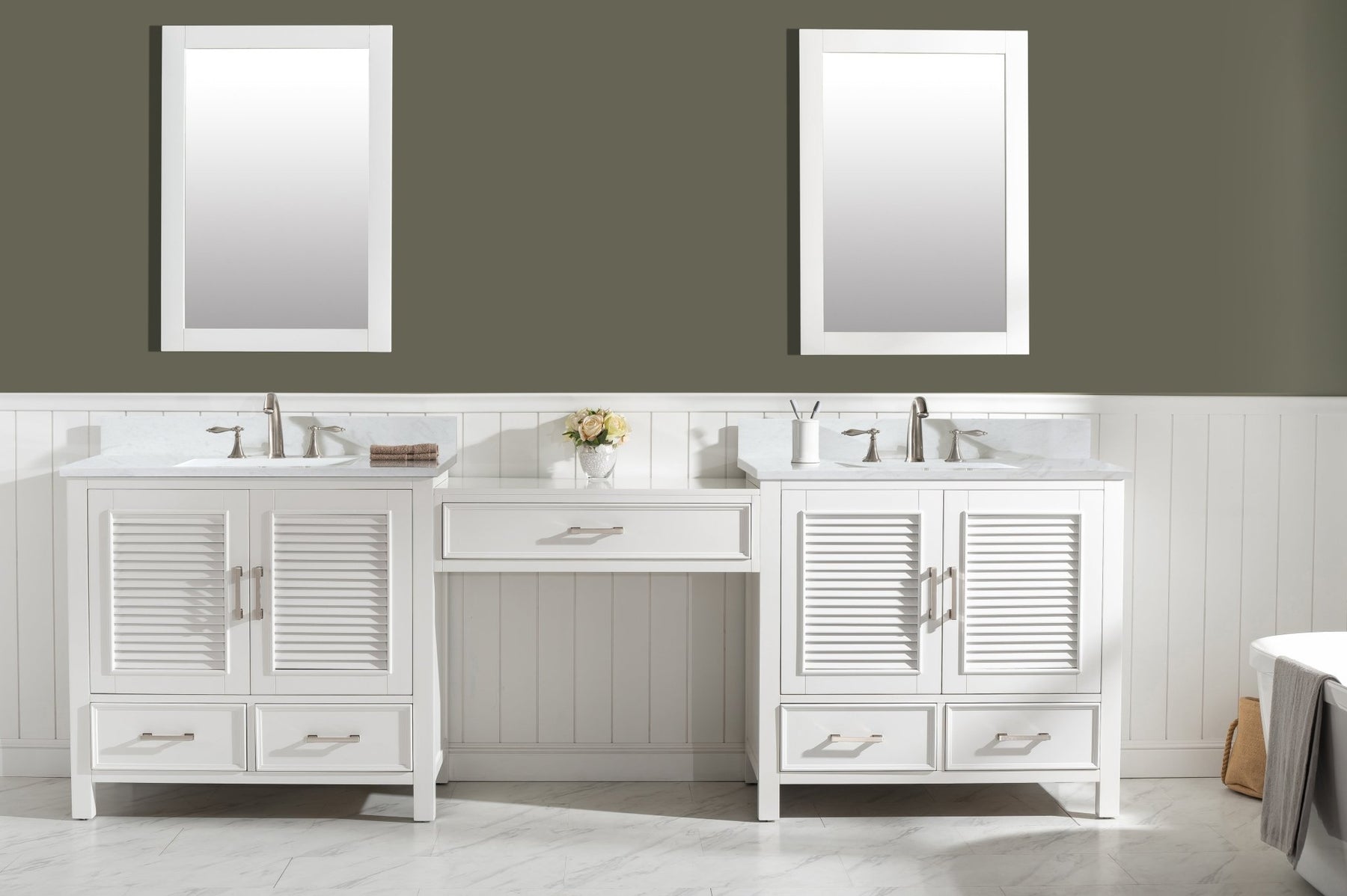 Design Element Estate 102" Double Sink Bathroom Vanity Modular Set with White Quartz Top