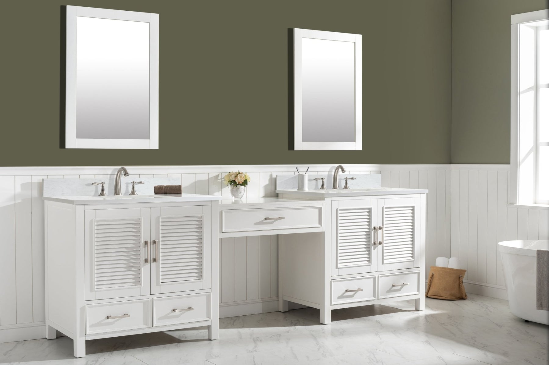 Design Element Estate 102" Double Sink Bathroom Vanity Modular Set with White Quartz Top