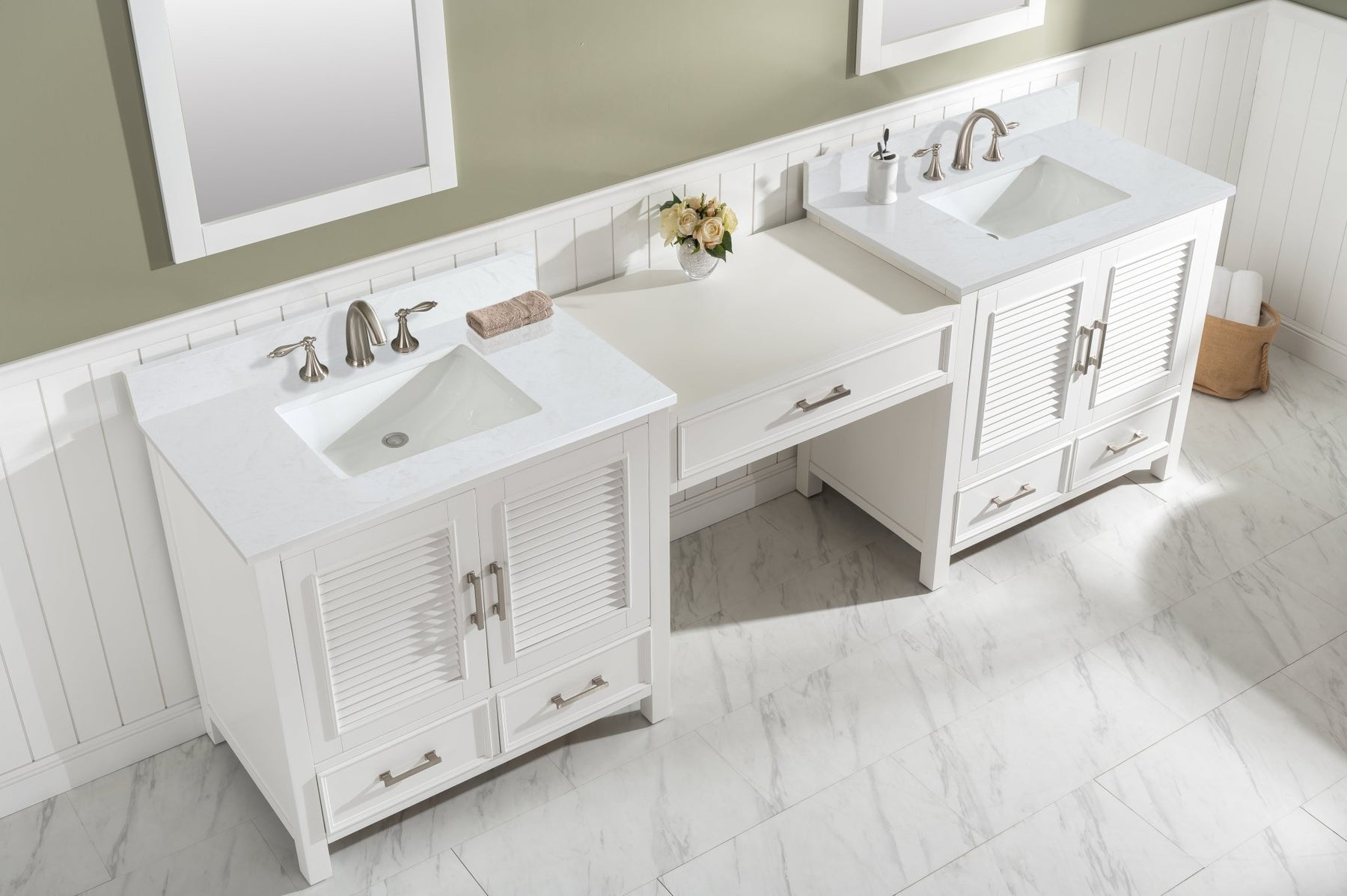 Design Element Estate 102" Double Sink Bathroom Vanity Modular Set with White Quartz Top