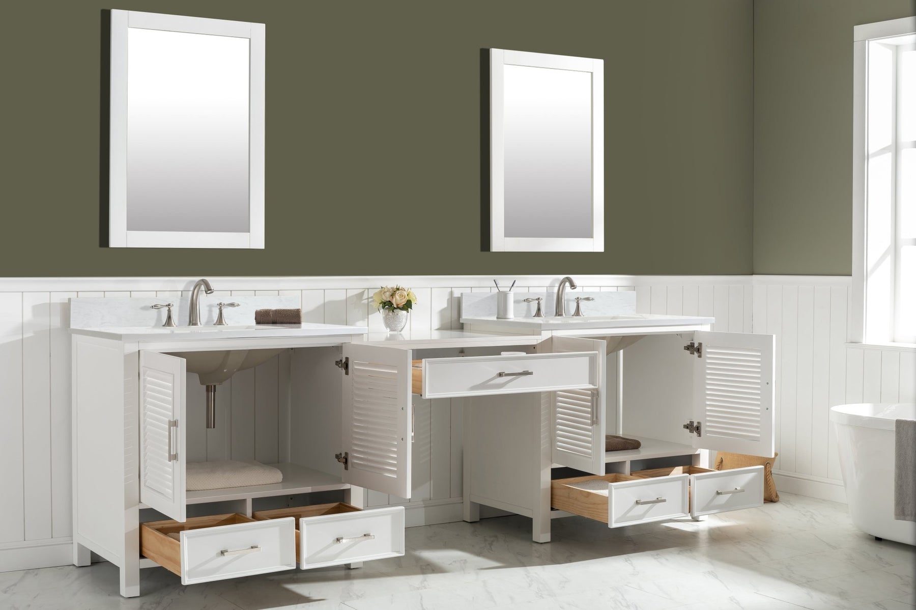 Design Element Estate 102" Double Sink Bathroom Vanity Modular Set with White Quartz Top