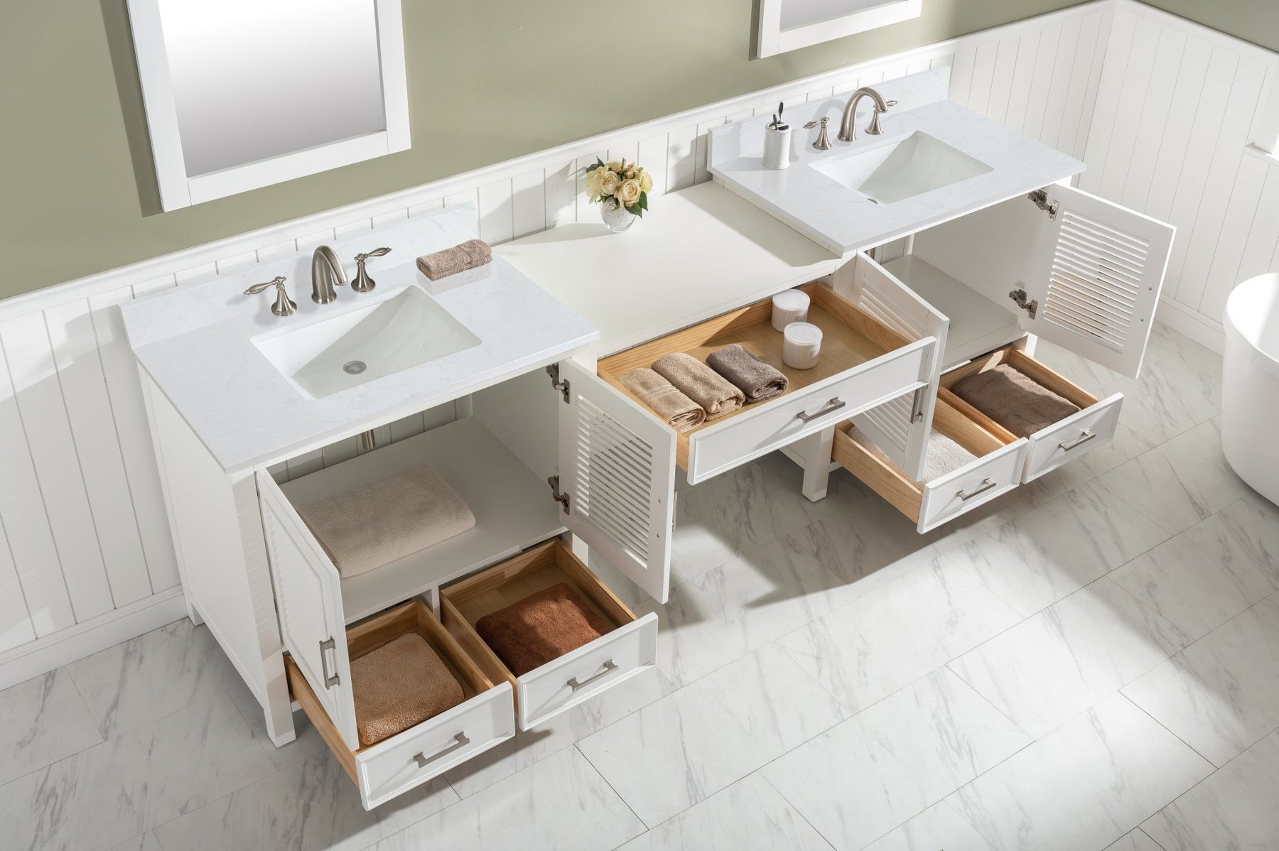 Design Element Estate 102" Double Sink Bathroom Vanity Modular Set with White Quartz Top