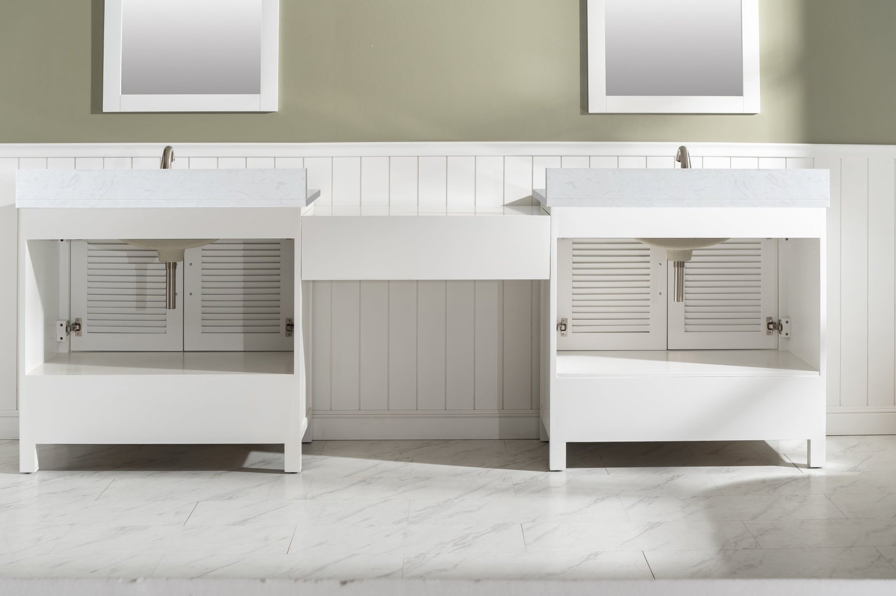 Design Element Estate 102" Double Sink Bathroom Vanity Modular Set with White Quartz Top