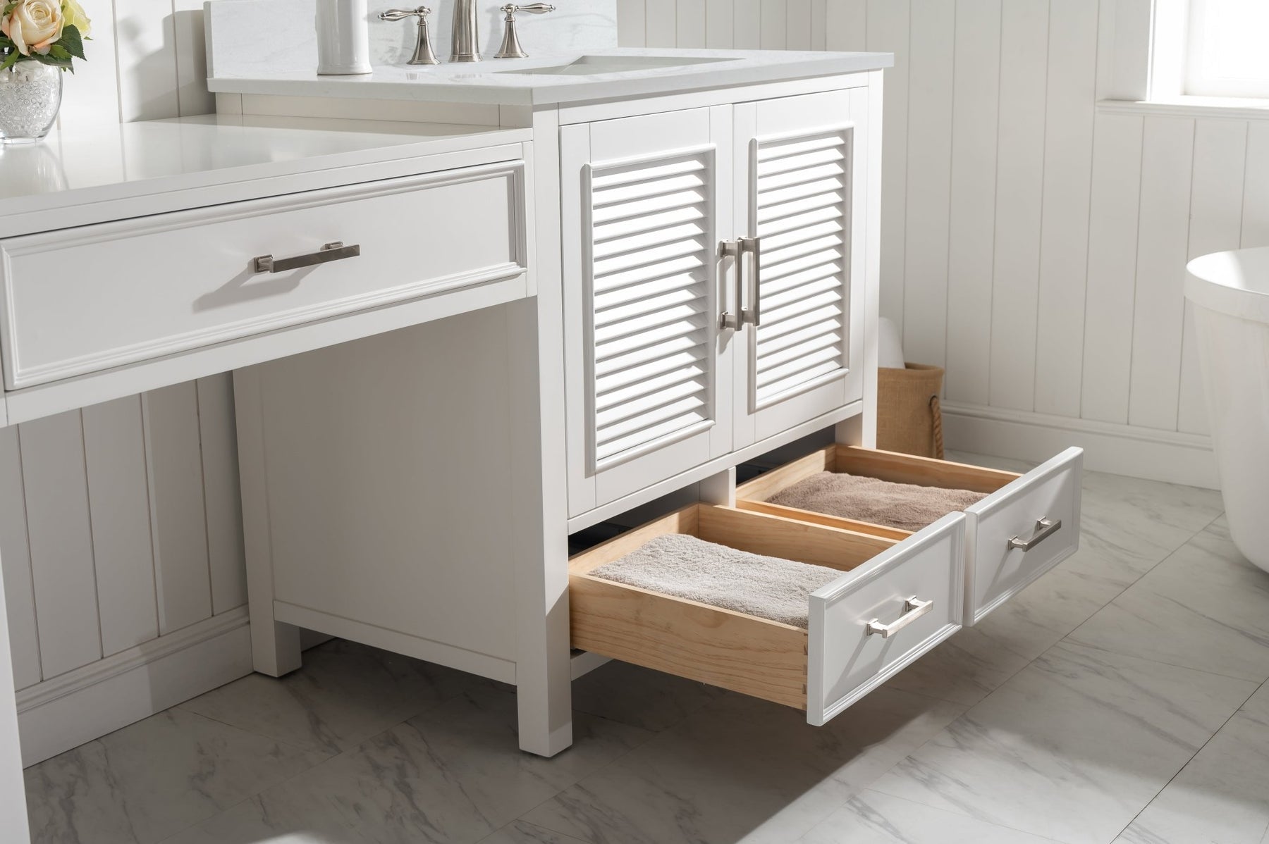 Design Element Estate 102" Double Sink Bathroom Vanity Modular Set with White Quartz Top