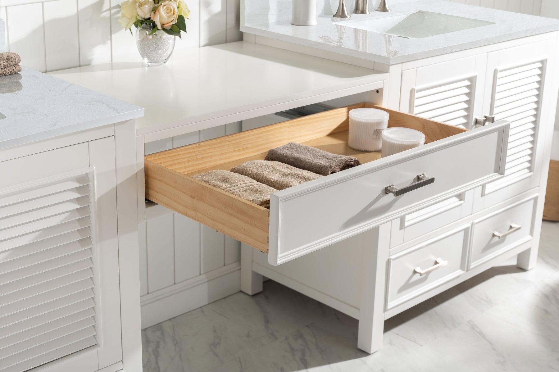 Design Element Estate 102" Double Sink Bathroom Vanity Modular Set with White Quartz Top