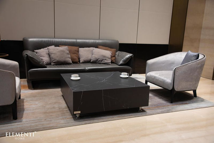 Elementi Home Sofia 40" Medium Square Bulgaria Black Marble Porcelain Coffee Table FCP01-BB