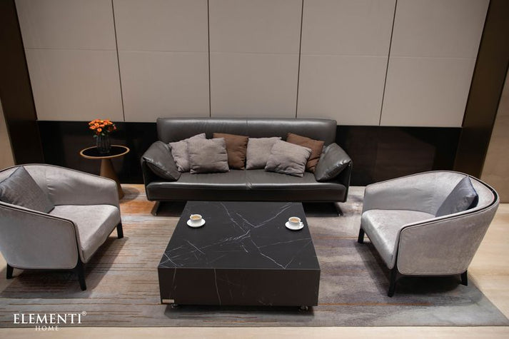 Elementi Home Sofia 40" Medium Square Bulgaria Black Marble Porcelain Coffee Table FCP01-BB
