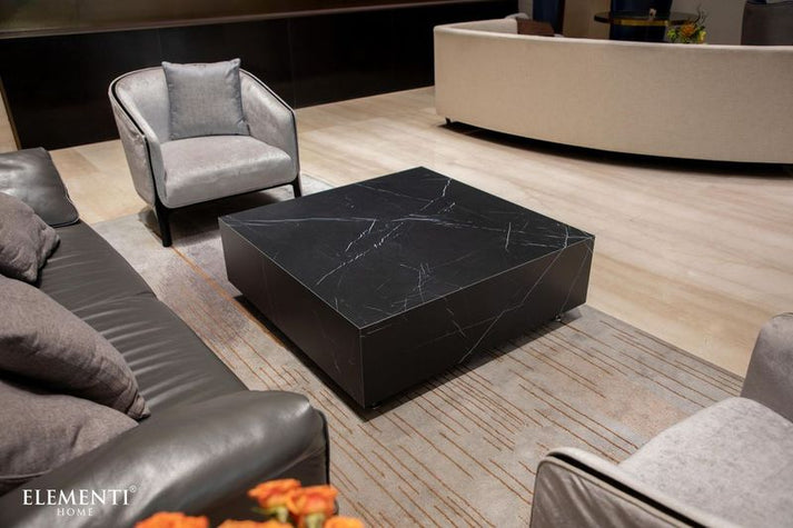 Elementi Home Sofia 40" Medium Square Bulgaria Black Marble Porcelain Coffee Table FCP01-BB